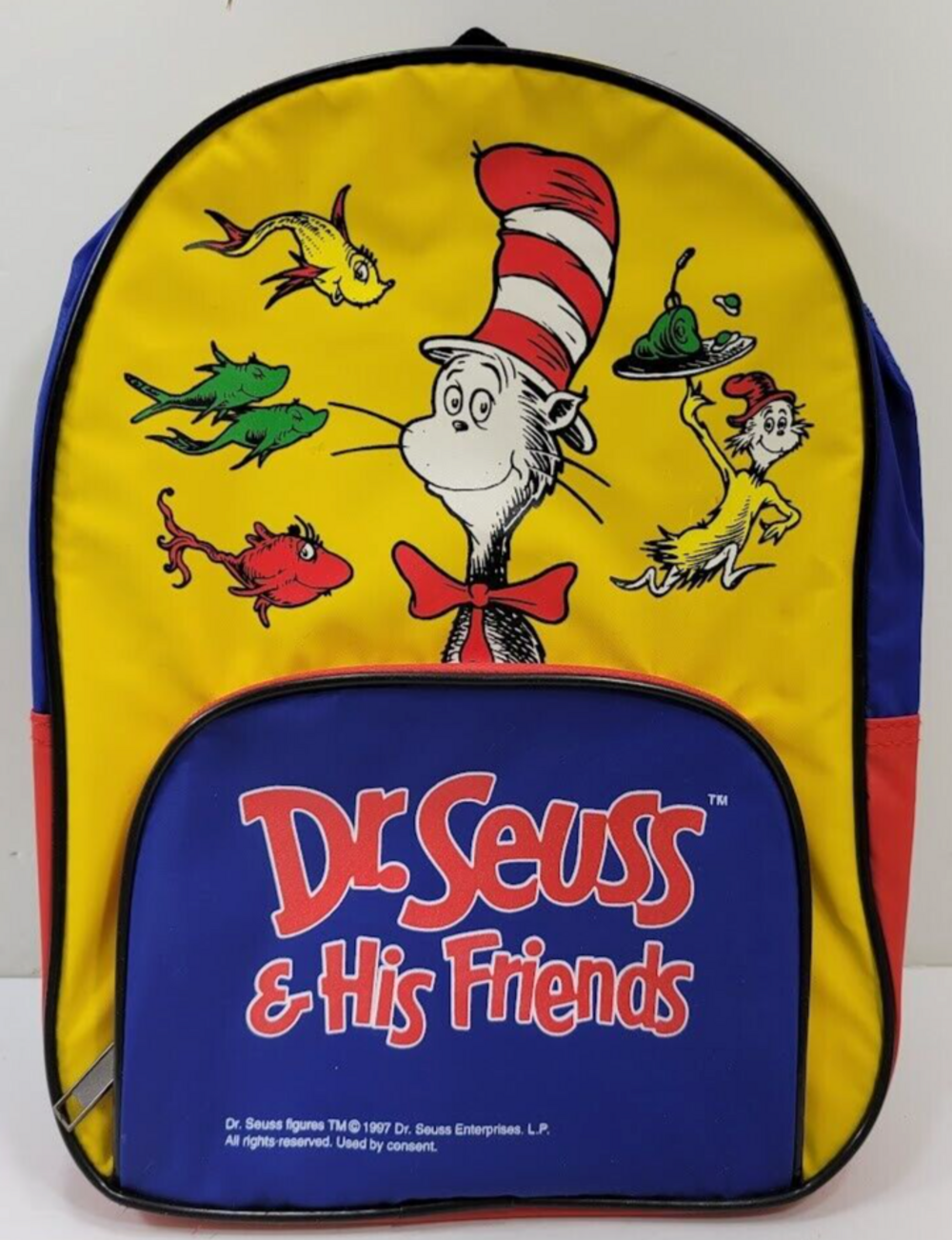 1997 Dr. Seuss & His Friends Mini 12" X 10" Zippered Backpack bookbag